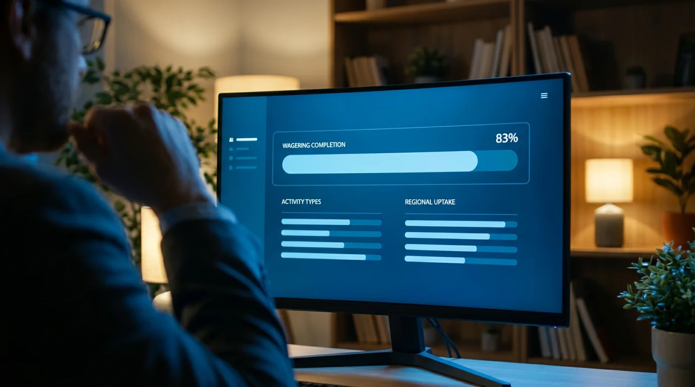 Player reviewing bonus wagering requirements on casino account dashboard