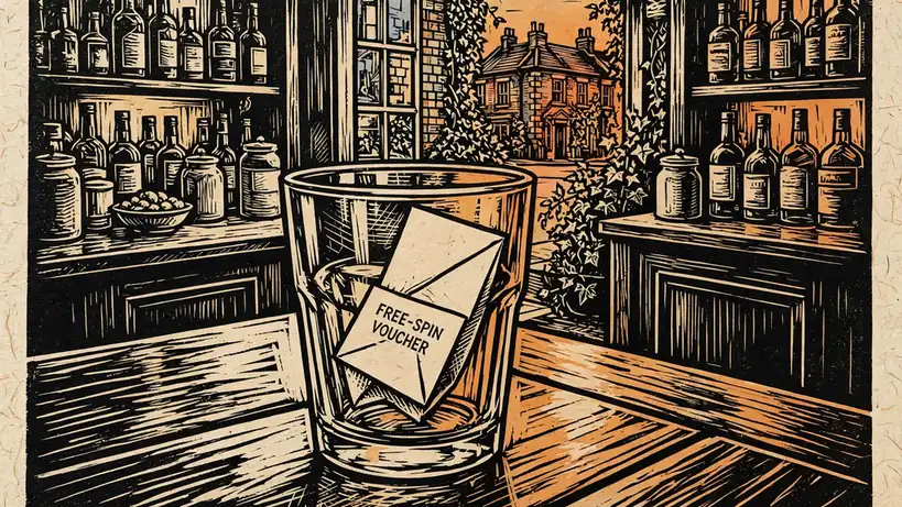 Glass on a British pub bar counter with a voucher slip inside