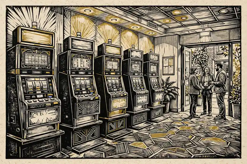 Modern slot machines inside a UK casino lounge