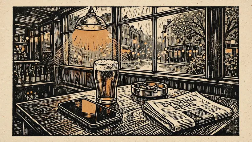 Smartphone on a pub table in a traditional British interior