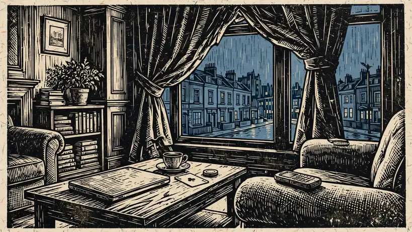 Closed laptop and phone in a quiet British living room at night, symbolising a pause in online gambling.
