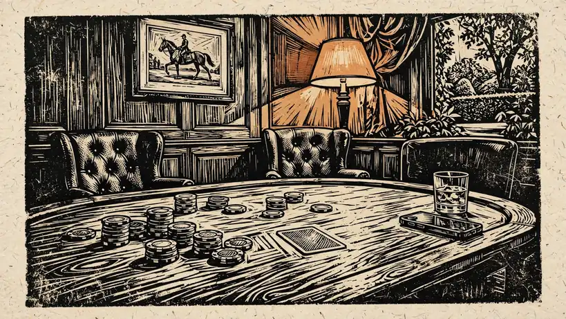 Casino table with chips and a phone in a British club interior