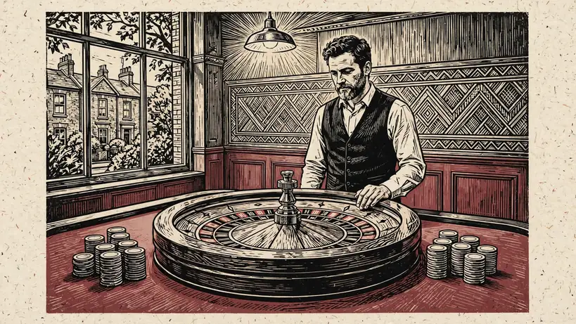 Live dealer at a roulette table in a UK casino studio
