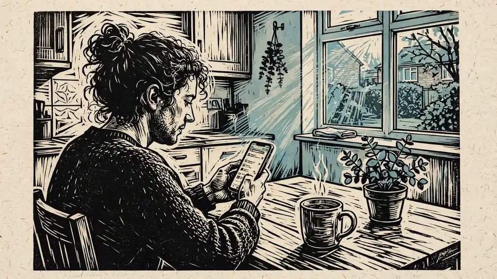 Person paying by phone at home