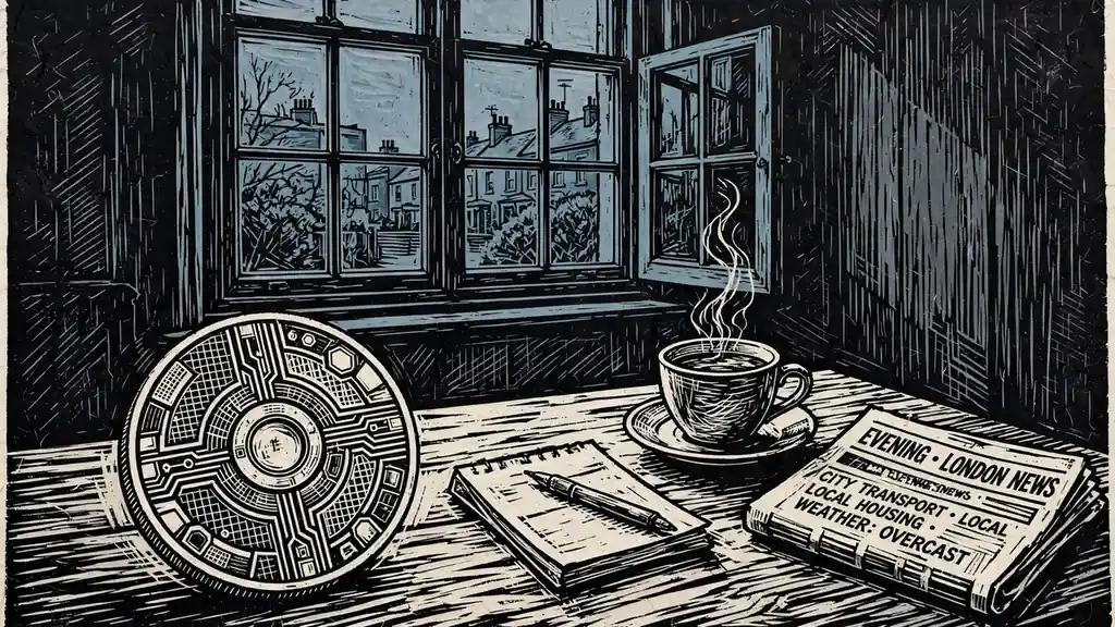 TRON coin beside notepad and tea on a table in a London flat