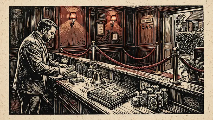 Player making a first deposit at a UK casino cashier desk